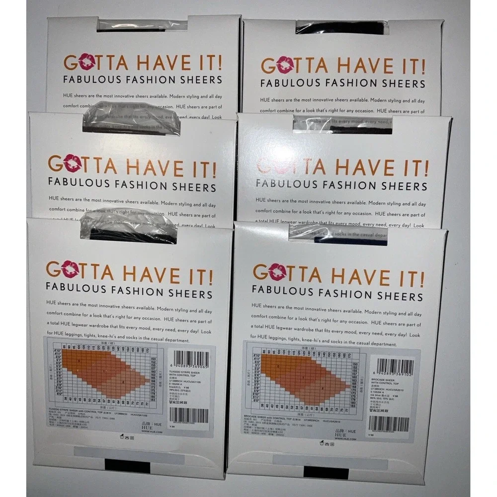 NIP Lot 6 Pairs HUE Gotta Have It! Fashion Sheers Control Top Pantyhose‎ Size 0